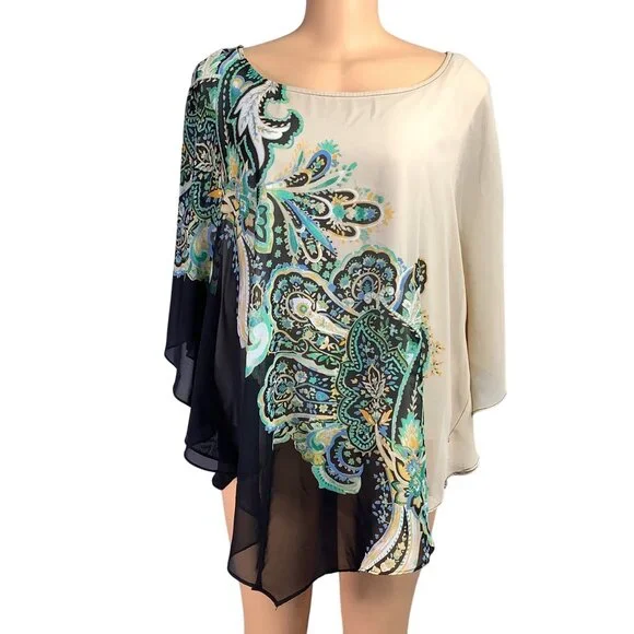 Dana Buchman Paisley Asymmetrical Top XXL Lightweight Chiffon Blouse Boho Plus - Picture 1 of 8